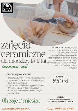 Zajęcia ceramiczne dla młodzieży - pakiet 8h